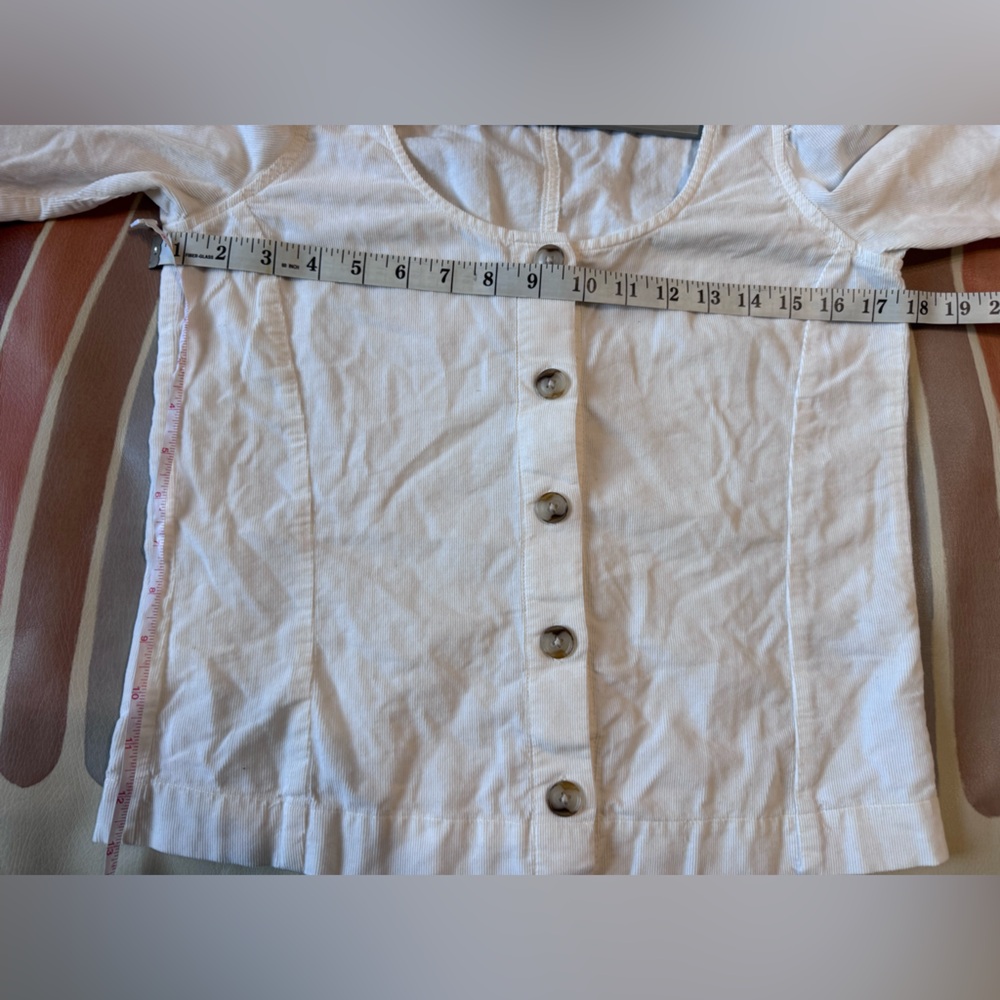 MADEWELL Corduroy Shirred-Sleeve Button-Front Top In Ivory Size extra small - Picture 9 of 10